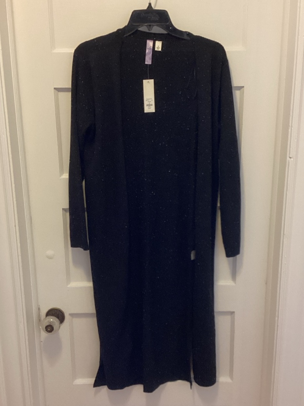 Francesca's Collections Black Long Open-Front Knit Duster